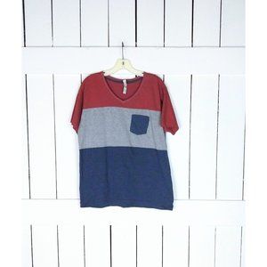 Wide stripe vneck short sleeve pullover tee